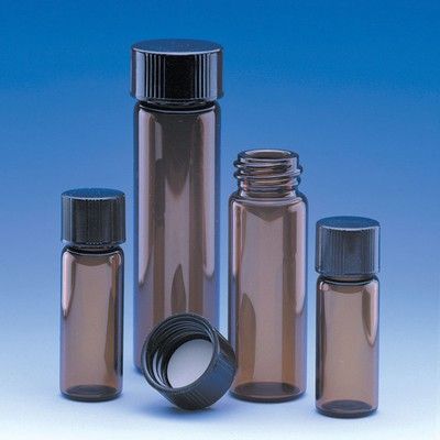 Fisherbrand Class B Amber Glass Threaded Vials with Attached Caps
