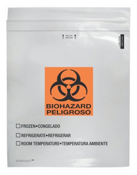 Minigrip™ SPECI-ZIP™ Reclosable Clear Biohazard Bags with Black and Orange Biohazard Warning