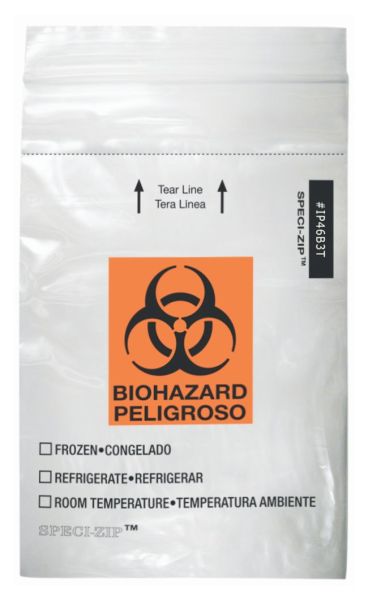 Minigrip™ SPECI-ZIP™ Reclosable Clear Biohazard Bags with Black and Orange Biohazard Warning