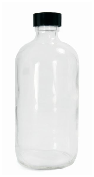 Clear Boston Round Bottles wt Black Caps