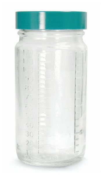 Qorpak™ Glass Bottle Beakers with Green Thermoset F217 and PTFE Caps