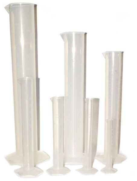 Eisco™ Set of 7 Plastic Graduated Cylinders, Premium Polypropylene, Hexagonal Base, Raised Graduations