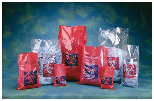 AUTOCLAVE BAGS, CLEAR/RED/YELLOW, PRINTED BIOHAZARD, 310X660MM