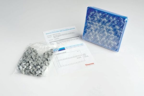 9mm Non-Assembled Clear Screw Thread Wide Opening Autosampler Vial Kit, with ID, blue DP cap with red PTFE/white silicone septum