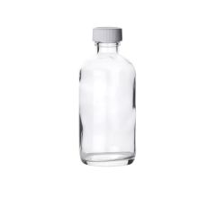 Fisherbrand™ Clear Boston Round Glass Bottles with White Polypropylene Caps