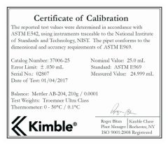 Kimble Reusable Class A Volumetric Pipet